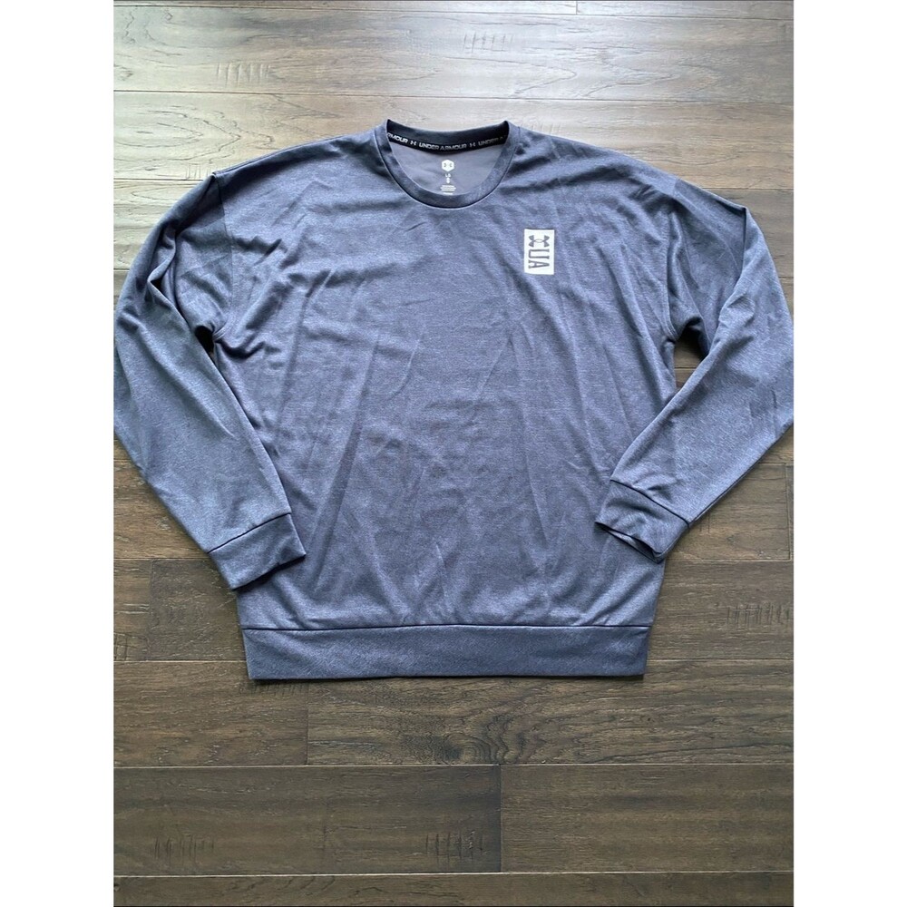 Under Armour Heathered Navy Long Sleeve Crewneck Pullover Mens Sz Large